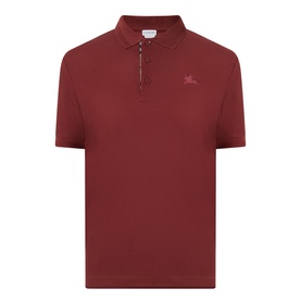 Burberry red cotton polo shirt with Equestrian Knight logo embroidery and check-trim zip placket, short sleeves