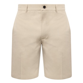 Burberry Charlton Embroidered Logo Chino Shorts in Saltmarsh Beige, mid-rise slim-leg above-the-knee length, button fastening, belt loops