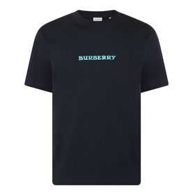 Burberry Ryan Big Logo T-Shirt in black, crew neck, short sleeves, teal printed Burberry logo lettering at chest