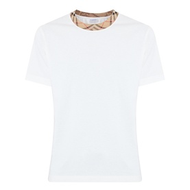 Burberry Ryan Signature Check T-Shirt in white cotton with crew neck and signature check taping trim at collar