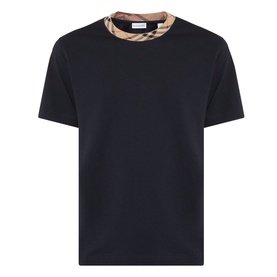 Burberry Ryan Signature Check T-Shirt in black with iconic check-trim crew neckline, short sleeves, cotton jersey fabric
