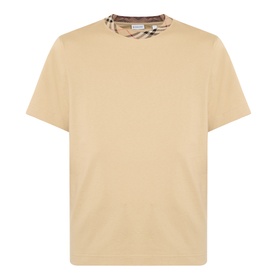 Burberry Ryan Check-Collar T-Shirt in sand cotton with signature Burberry check collar detail and short sleeves