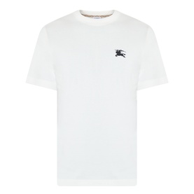 Burberry Seth Embroidered Logo T-Shirt in white cotton, crew neck, short sleeves, embroidered Equestrian Knight logo on chest
