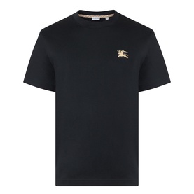 Burberry Seth Embroidered Logo T-Shirt in black, crew neckline, short sleeves, gold EKD embroidered logo on chest
