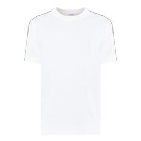 Burberry Seth Logo Check T-Shirt in white cotton with crew neck, short sleeves and signature check piping along shoulders