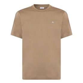 Burberry Seth Check Piping T-Shirt in Finch Brown, round neck, short sleeves, embroidered Equestrian Knight logo, check piping at shoulders