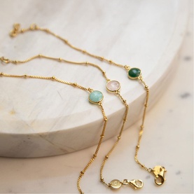 Daisy Jewellery Healing Stone Bobble Bracelet in 18ct gold plate with oval turquoise amazonite stone on delicate bobble chain