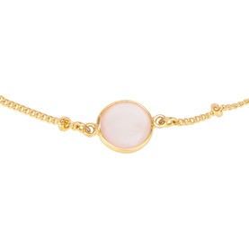 Daisy Jewellery Healing Stone Bobble Bracelet in 18ct gold plate with round rose quartz stone set in bezel on delicate bobble chain