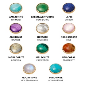 Daisy Jewellery Healing Stone Bobble Bracelet charm options: 11 gold-tone stones including Amazonite, Aventurine, Lapis, Amethyst, Howlite, Rose