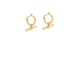 Daisy Jewellery Est&eacute;e Lalonde T-Bar Charm Earrings in gold-tone, small hoop with engraved T-bar drop charm, sterling silver-plated brass