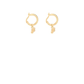 Daisy Jewellery Est&eacute;e Lalonde T-Bar Charm Earrings in sterling silver, small gold-tone drop hoops with engraved T-bar charms