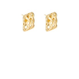 Daisy Jewellery Polly Mini Woven Square Studs in 18ct gold plate, compact square silhouette with open lattice woven detail