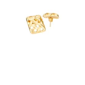 Daisy Jewellery Polly Mini Woven Square Studs in 18ct gold plate, compact square silhouette with textured lattice weave detail
