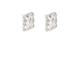 Daisy Jewellery Polly Mini Woven Square Studs in 925 sterling silver, compact square silhouette with textured woven detail