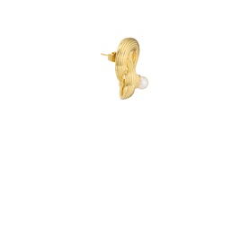 Daisy Jewellery Polly Ties The Knot Pearl Studs in 18ct gold plate, sculptural knot stud earring with white pearl detail