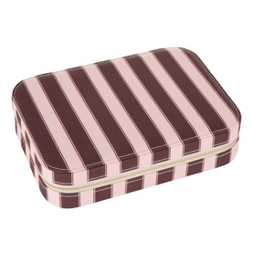 Daisy Jewellery Polly Large Jewellery Case in pink, bold burgundy and pink stripe cotton exterior with gold zip trim