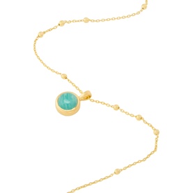 Daisy Jewellery Healing Stone Necklace in 18ct gold plate, layered bobble chains with round amazonite and pink stone pendants