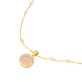 Daisy Jewellery Healing Stone Necklace in 18ct gold plate with round rose quartz pendant on delicate bobble chain