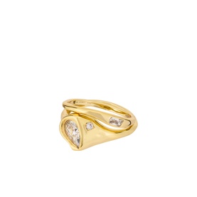 Daisy Jewellery Est&eacute;e Lalonde Sapphire Ring Stack in 18ct gold plate, sculptural molten design with clear stone detailing, stacked pair