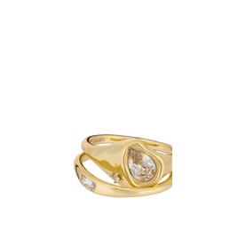 Daisy Jewellery Est&eacute;e Lalonde Sapphire Ring Stack in 18ct gold plate, sculptural molten band with pear-cut lab-grown sapphire and side stones