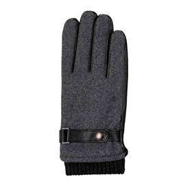 Dents charcoal and black wool glove with black leather strap detail and knitted cuff trim, single glove shown.
