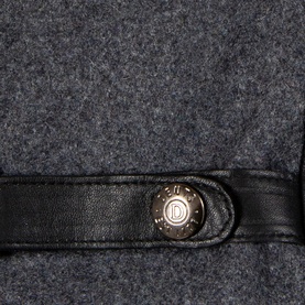 Dents charcoal and black gloves close-up showing leather trim detail and silver branded press-stud fastening