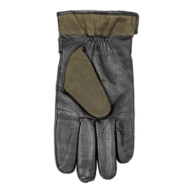 Dents Black/Olive leather gloves with suede thumb patch and contrast olive cuff, back view