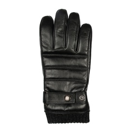 Dents black leather gloves with quilted panels, knit cuff trim, and side press-stud fastening detail