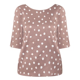InWear Henrii Polka Dot Blouse in Brown Bru, round neckline, half-length sleeves, white polka dot pattern, straight hem