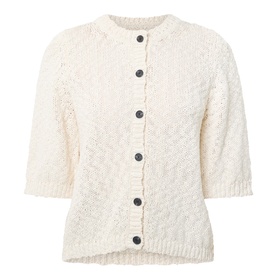 InWear Dafne Textured Cardigan in Vanilla, short sleeves, round neckline, front button fastening, ribbed trims, textured knit finish