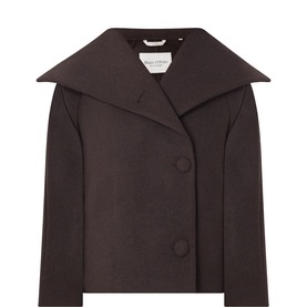 InWear Chocolate Brown wool-blend coat with oversized lapel collar and three-button front fastening