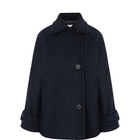 InWear Marine Blue wool-blend coat with oversized silhouette, three-button front fastening and turn-back cuffs