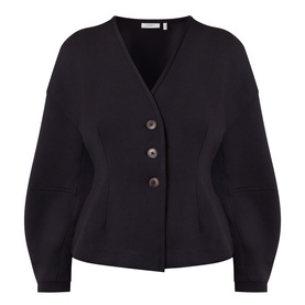 InWear black jacket with V-neckline, three-button front fastening, and balloon sleeves with fitted cuffs.