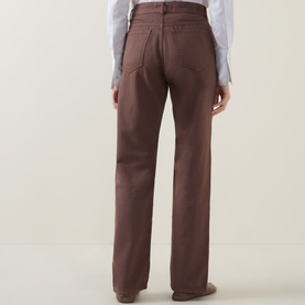 Model wearing InWear Gladys Straight Leg Jeans in Coffee Quartz, back view, showing straight-cut legs, five-pocket style and tonal stitching.