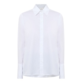 InWear Vex Pleated Shirt in Pure White, pointed collar, concealed button front, long sleeves with single cuffs, curved hemline