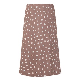 InWear Brown Bru midi skirt in white polka dot print, A-line silhouette, viscose blend fabric, no model