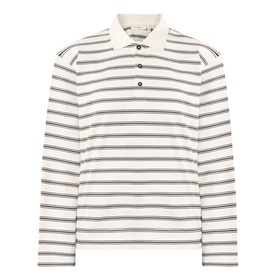 InWear Vanilla Tri stripe long-sleeve polo shirt in cream with navy horizontal stripes and button placket collar