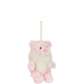 Jellycat pink bear Christmas tree decoration with cream fluffy tummy, hanging cord, small size
