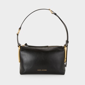 Marc Jacobs Scene Logo Shoulder Bag in black leather with gold-toned hardware, zip top closure and short shoulder strap