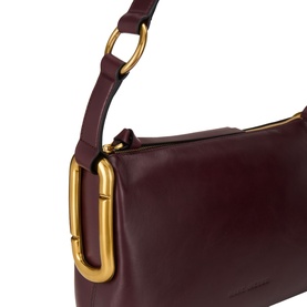 Marc Jacobs Scene Logo Shoulder Bag in dark port smooth leather with gold-toned hardware detail and crossbody strap visible