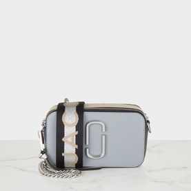 Marc Jacobs The Colourblock Chain Snapshot crossbody in Wolf Grey Multi Stripe leather, silver-tone JJ logo hardware, striped webbing strap