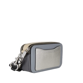 Marc Jacobs The Colourblock Chain Snapshot crossbody in wolf grey multi, textured leather, silver-tone hardware, webbing strap, external slip pocket