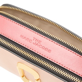 Marc Jacobs The Colourblock Chain Snapshot crossbody in Rose Multi, showing interior with pink contrast zip compartment and gold-toned hardware