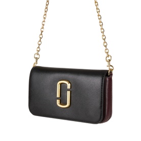 Marc Jacobs The Snapshot On Chain Wallet in black multi leather, gold-toned double J hardware, flap closure, gold curb chain strap