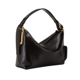 Marc Jacobs The Scene Large Shoulder Bag in black smooth leather with gold-tone J-logo hardware, adjustable shoulder strap and side pocket