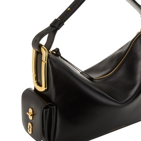 Marc Jacobs The Scene Large Shoulder Bag in black smooth leather with gold-tone J-logo hardware and side pocket with turn-lock fastening