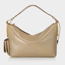 Marc Jacobs The Scene Large Shoulder Bag in light slate smooth leather, gold-tone hardware, adjustable strap, side pocket with turn lock