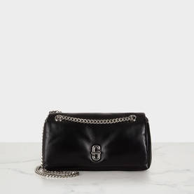 Marc Jacobs Scene Chain Mini Bag in black leather with padded body, flap closure, gunmetal hardware and silver chain strap