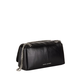 Marc Jacobs Scene Chain Mini Bag in black smooth leather with flap closure and gunmetal chain strap, angled view