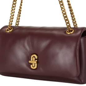 Marc Jacobs The Dual Chain Mini Bag in Dark Port smooth leather, gold-tone chain strap and double J turn-lock closure